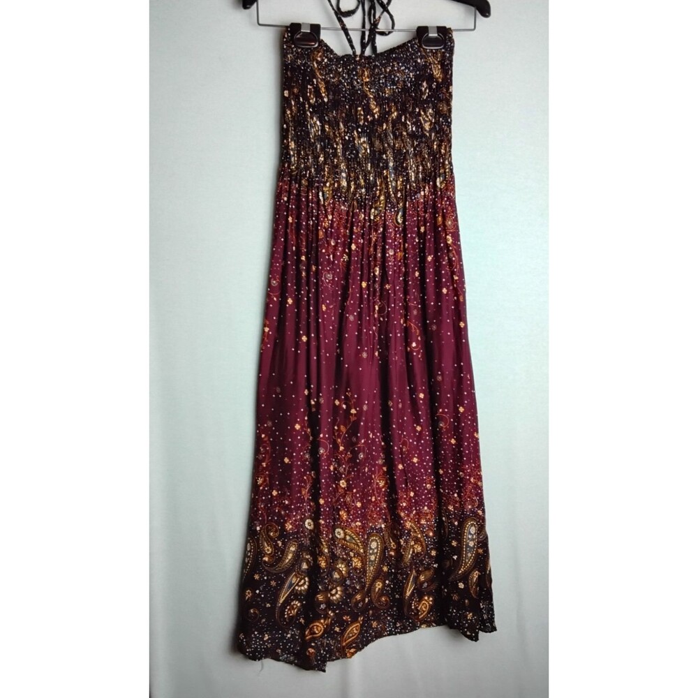 Tropiko Sun Dress Maxi Tie Behind the Neck Small Stretch Summer Beach Maroon
